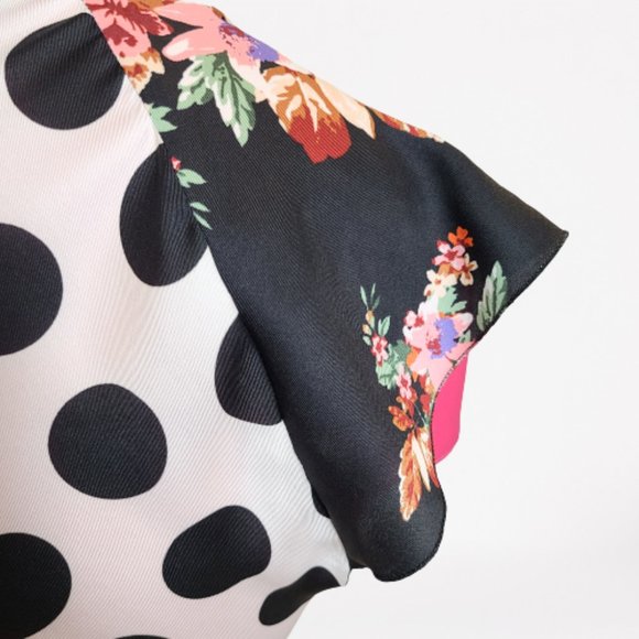 ZARA FLORAL PRINT POLAK DOT AND PATCHWORK DRESS - STUNNING - SIZE S - Picture 11 of 16